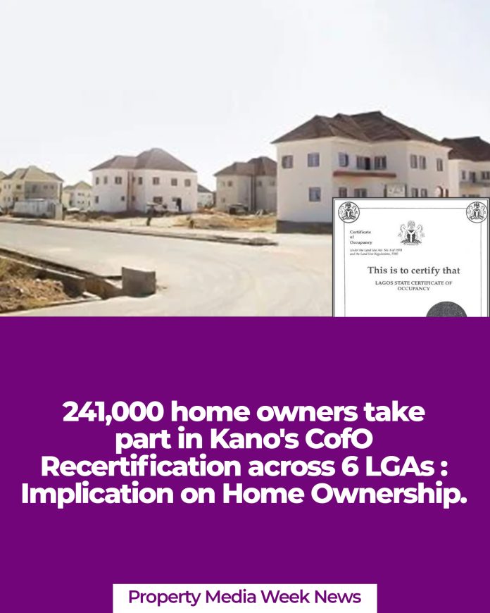 241,000 home owners take part in Kano's CofO Recertification across 6 LGAs : Implication on Home Ownership.