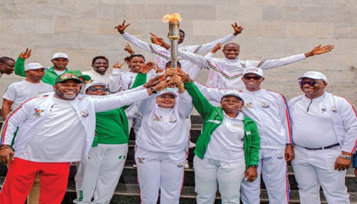 “Team Lagos athletes celebrate topping the medals table at the 9th National Youth Games in Asaba”